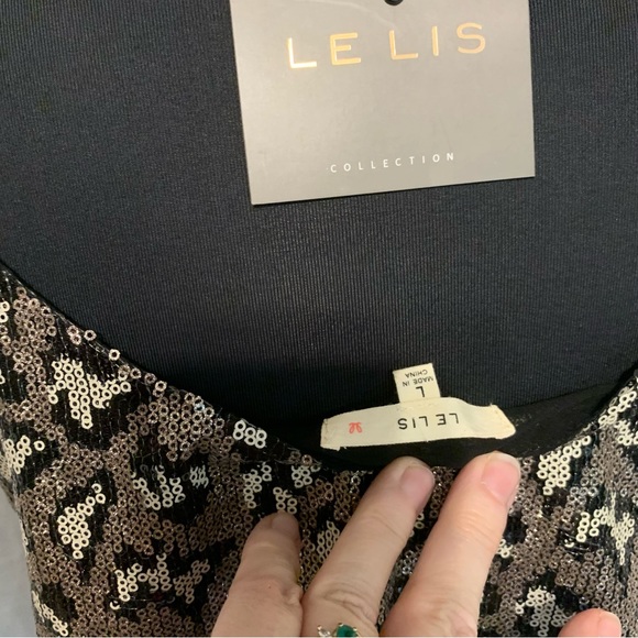 Le Lis Sequin Leopard Print Cami Top, NWT, Size Large- fits 10/12, Fully Lined - Picture 10 of 14